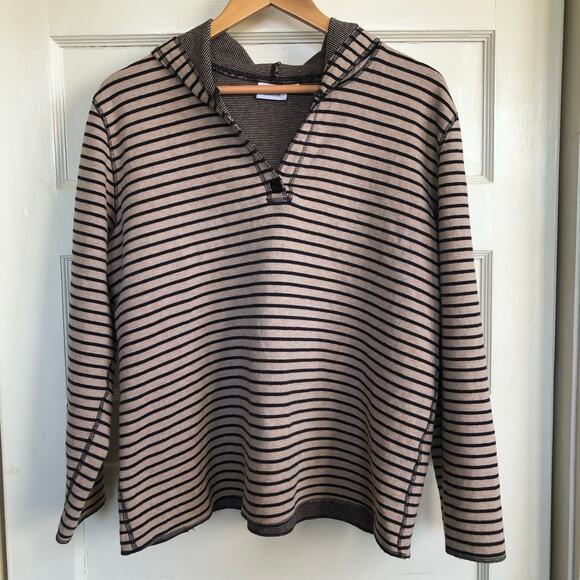 Hot Cotton Striped Long Sleeve Hooded Sweatshirt Large V-neck Soft Skater Grunge - Picture 1 of 8